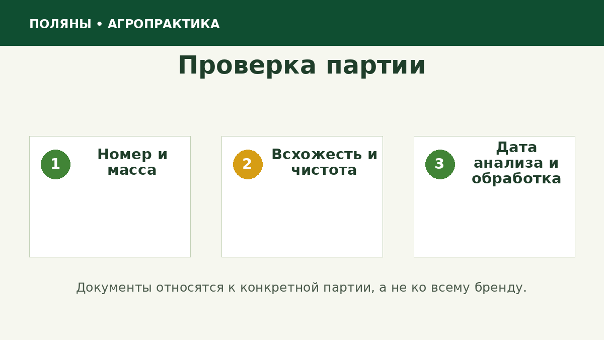 Документы и показатели партии семян