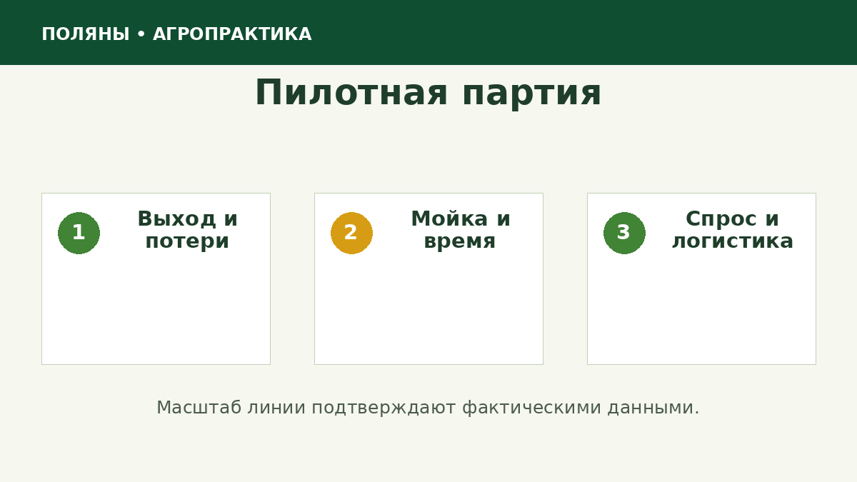 Показатели пилота перерабатывающего цеха