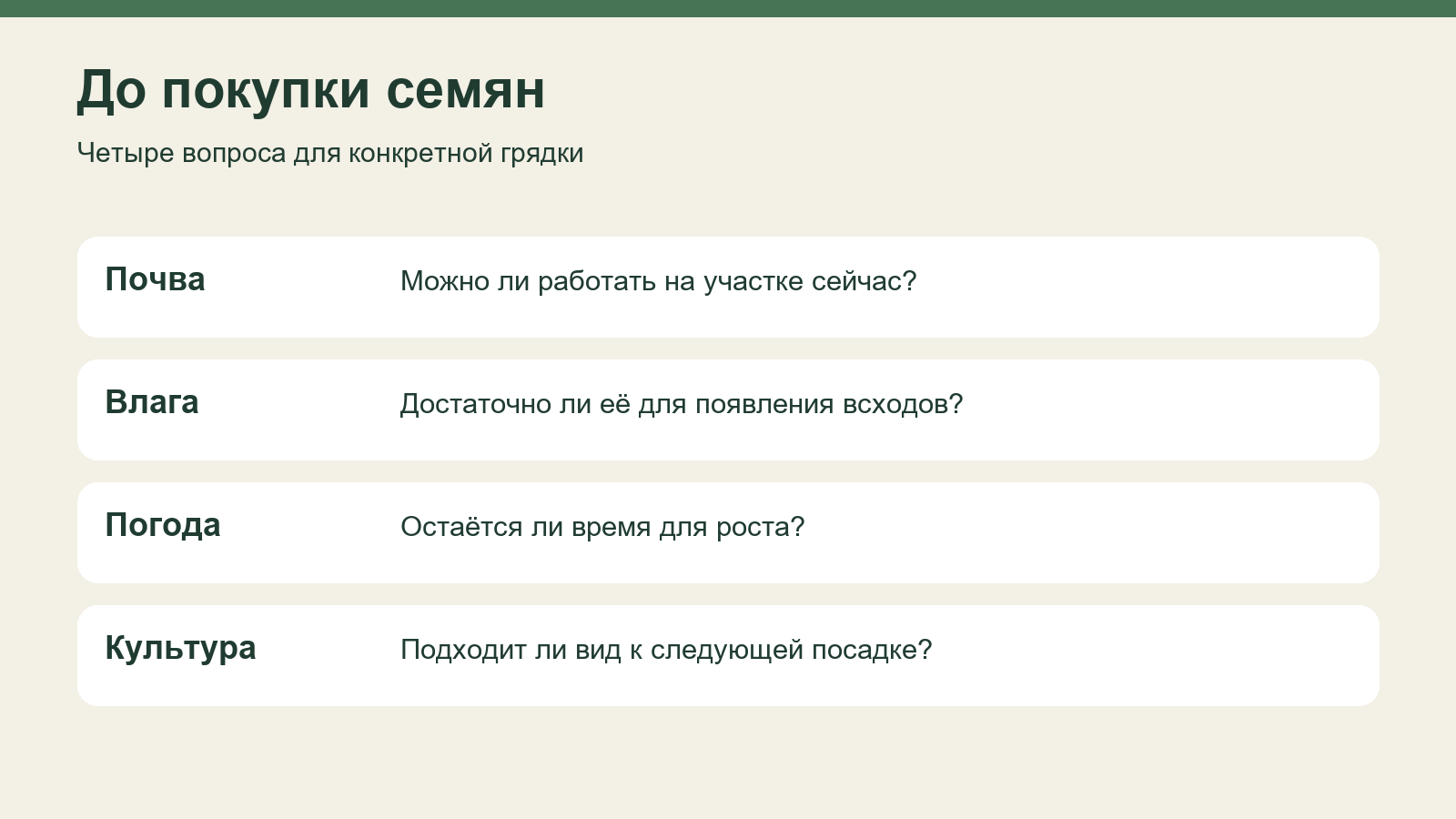 Четыре вопроса перед посевом: почва, влага, погода и следующая культура
