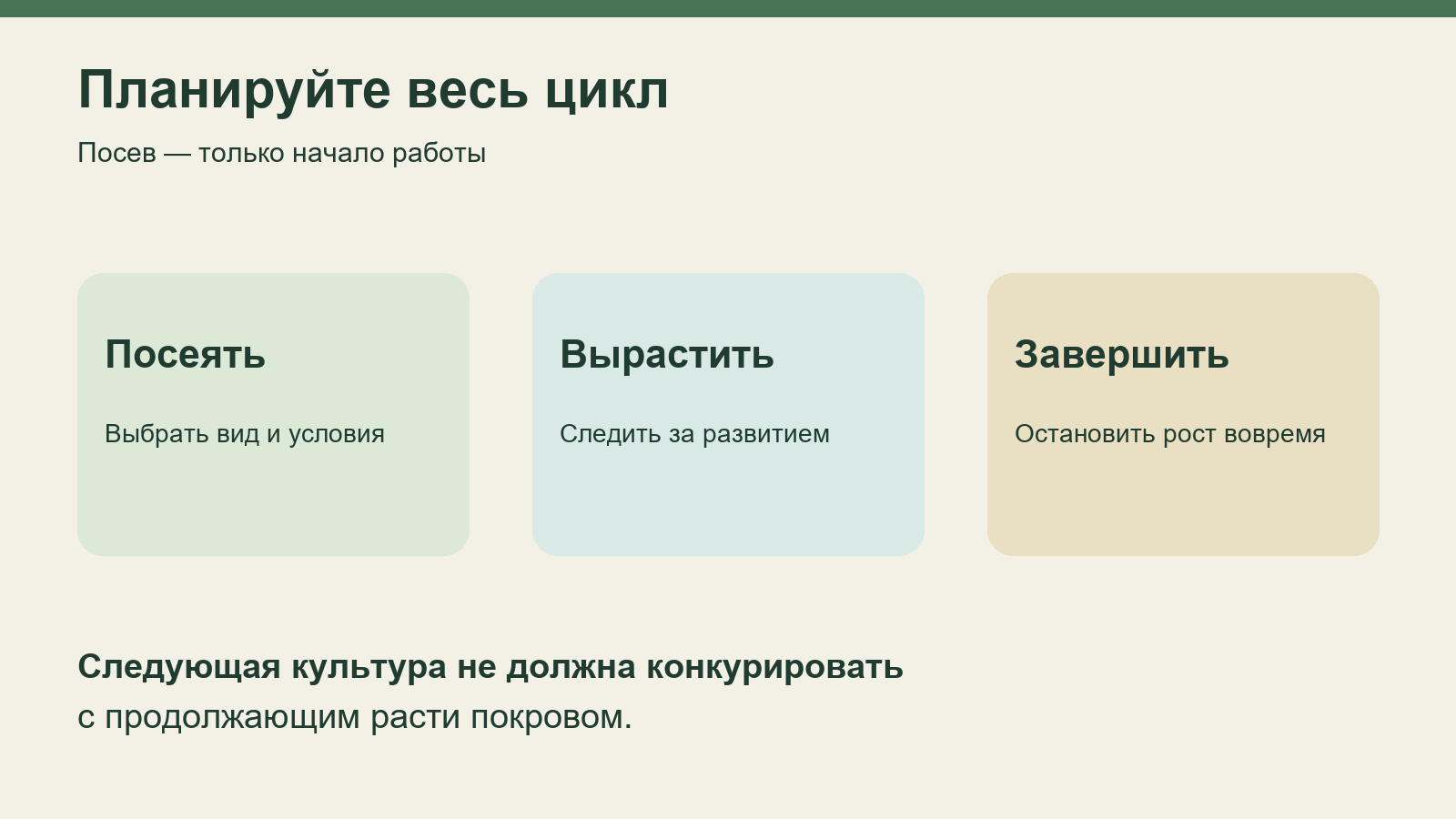 Цикл покровной культуры от посева до завершения роста